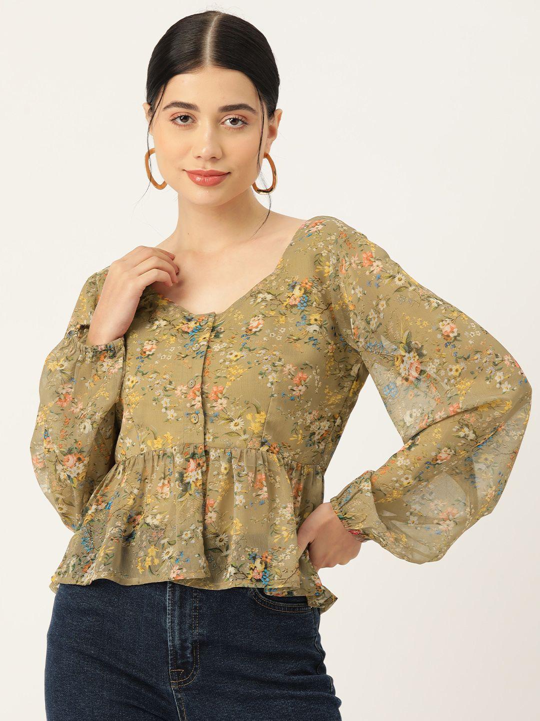 rue collection floral print puff sleeve peplum top