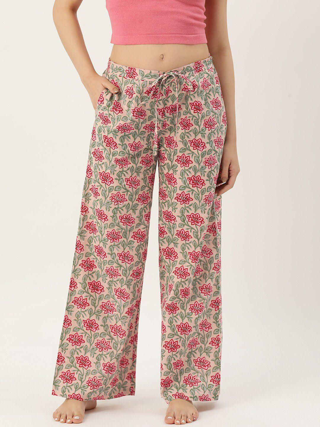 rue collection women floral printed cotton straight lounge pants