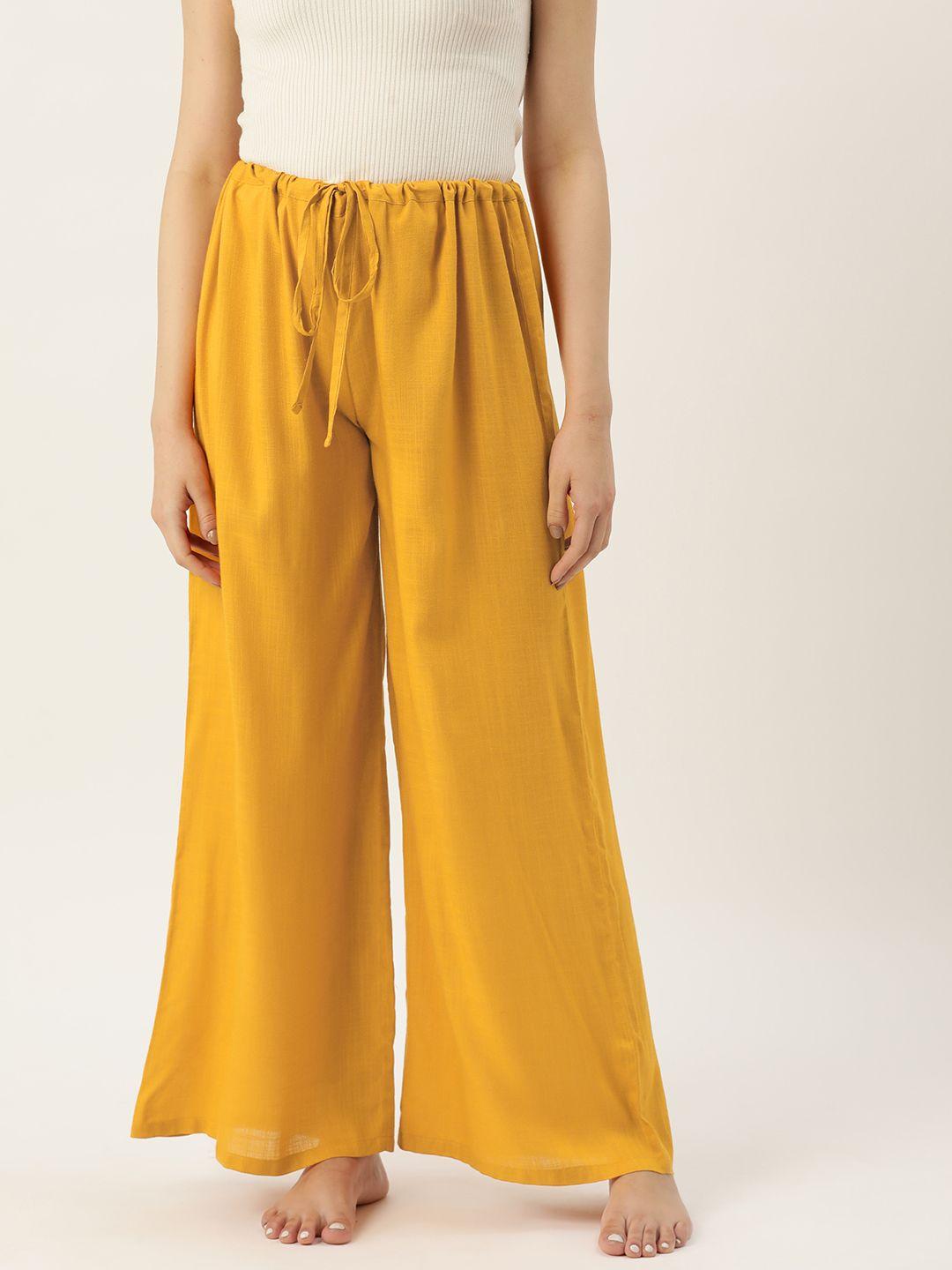 rue collection women solid high-rise cotton flared lounge pants