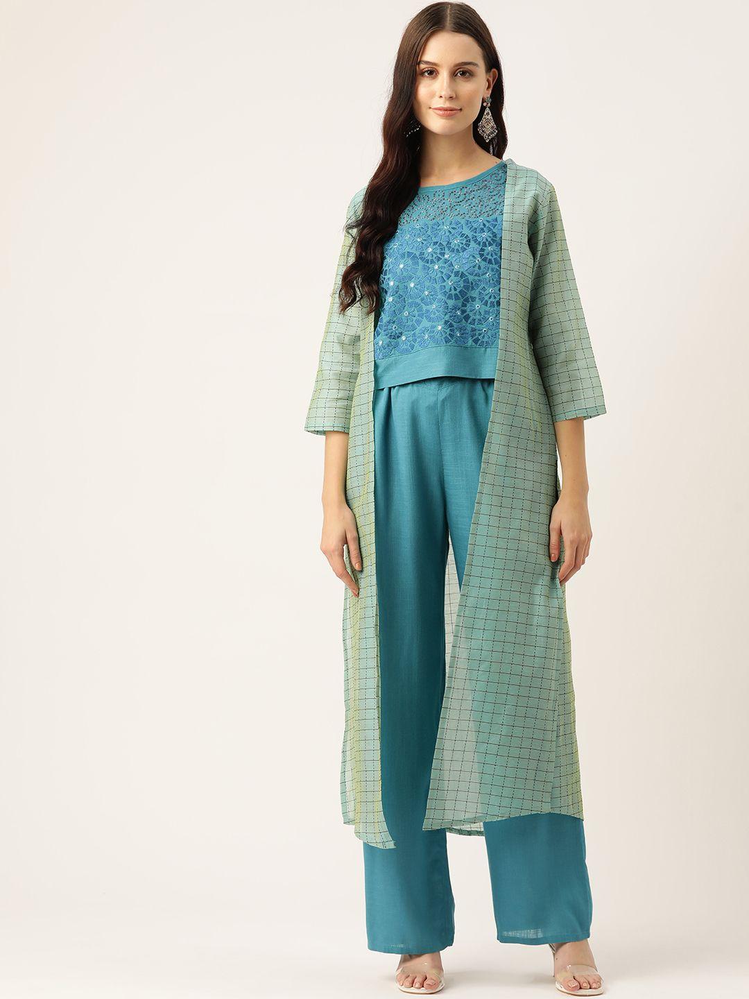 rue collection embroidered ethnic co-ords with shrug