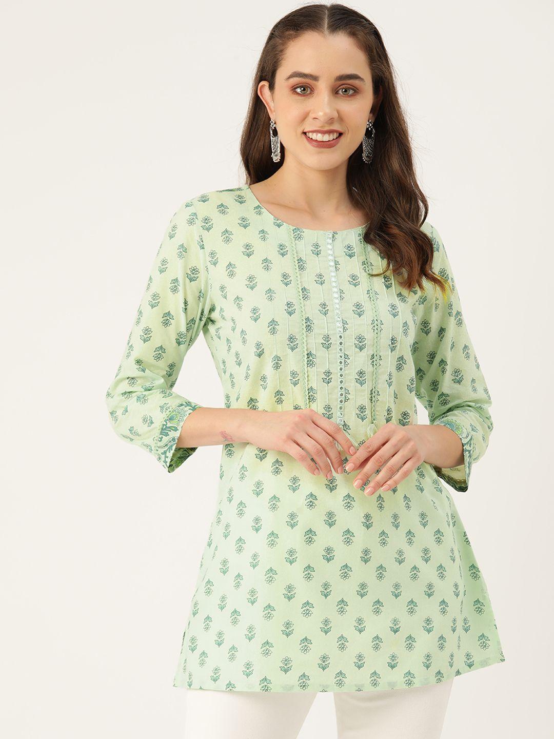 rue collection ethnic motifs printed pure cotton mirror work pleated kurti