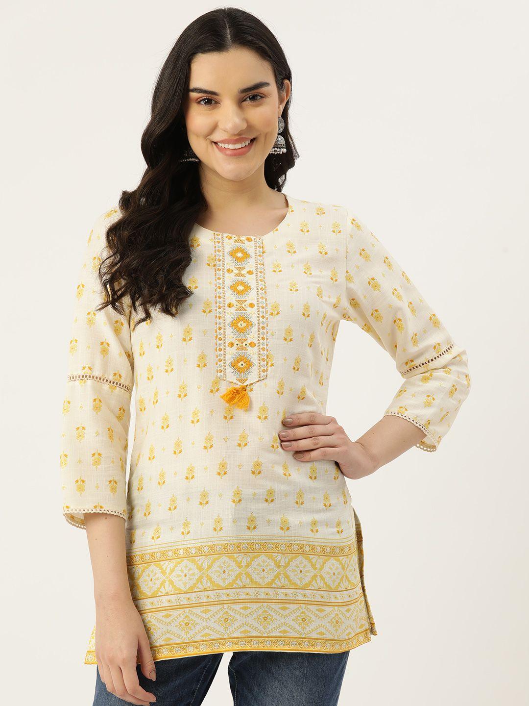 rue collection ethnic motifs printed thread work pure cotton kurti