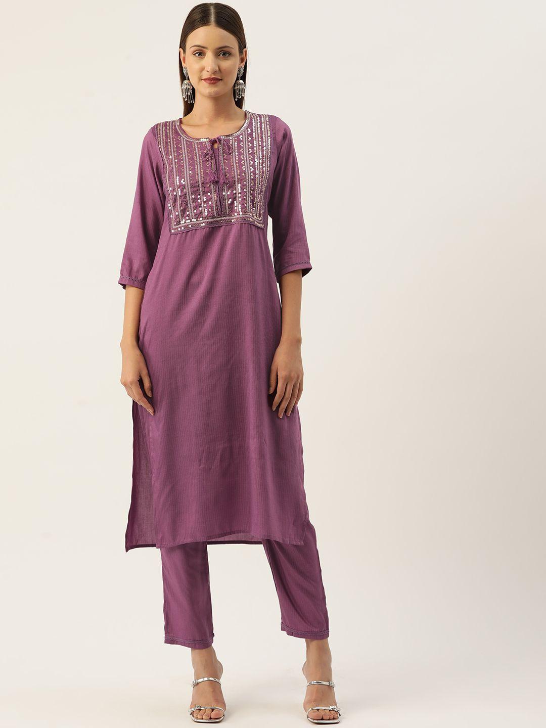 rue collection ethnic motifs yoke design regular sequinned kurta with trousers