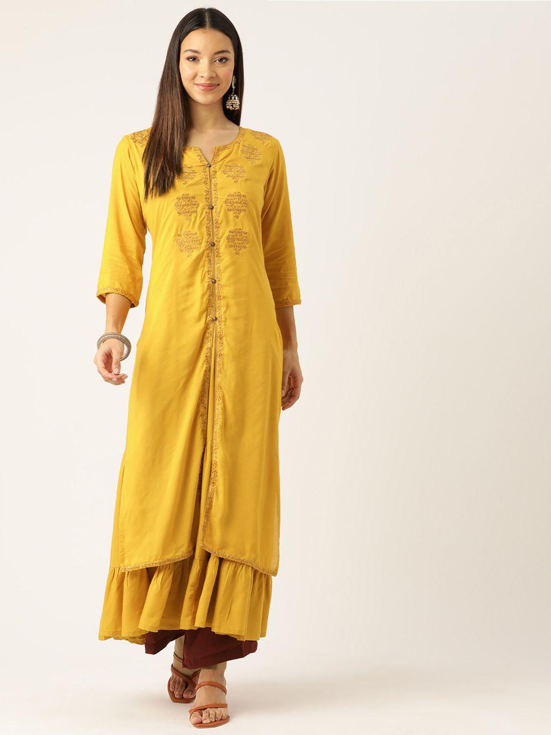rue collection floral embroidered thread work kurta