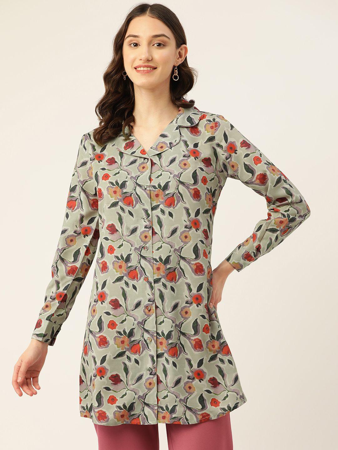 rue collection floral print crepe shirt style longline top