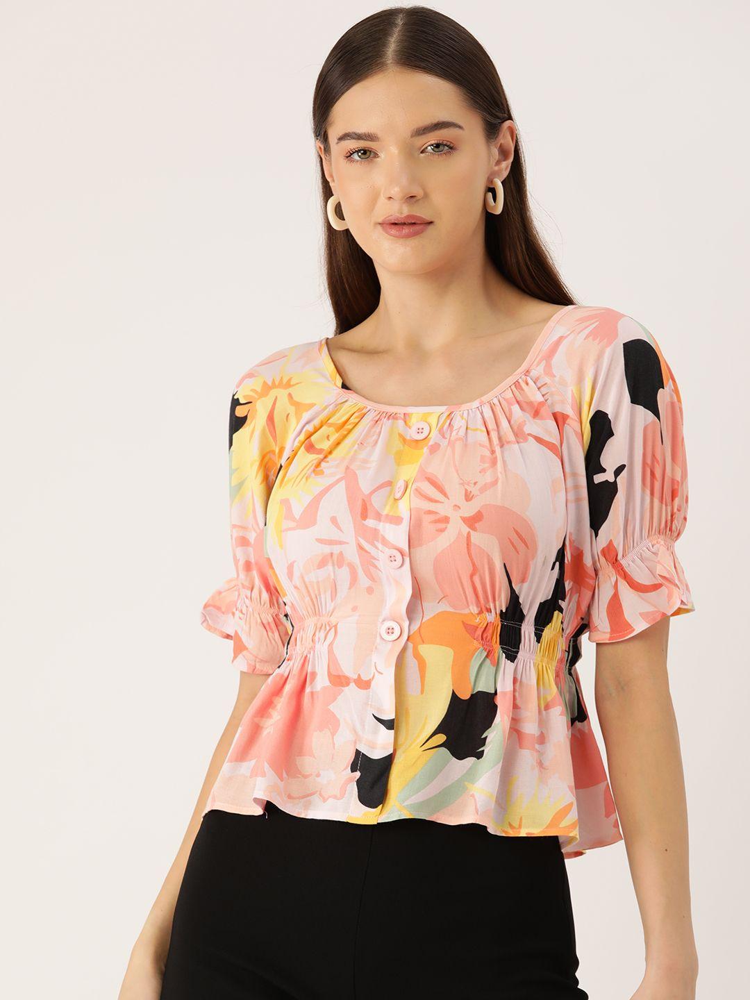 rue collection floral print puff sleeves peplum top