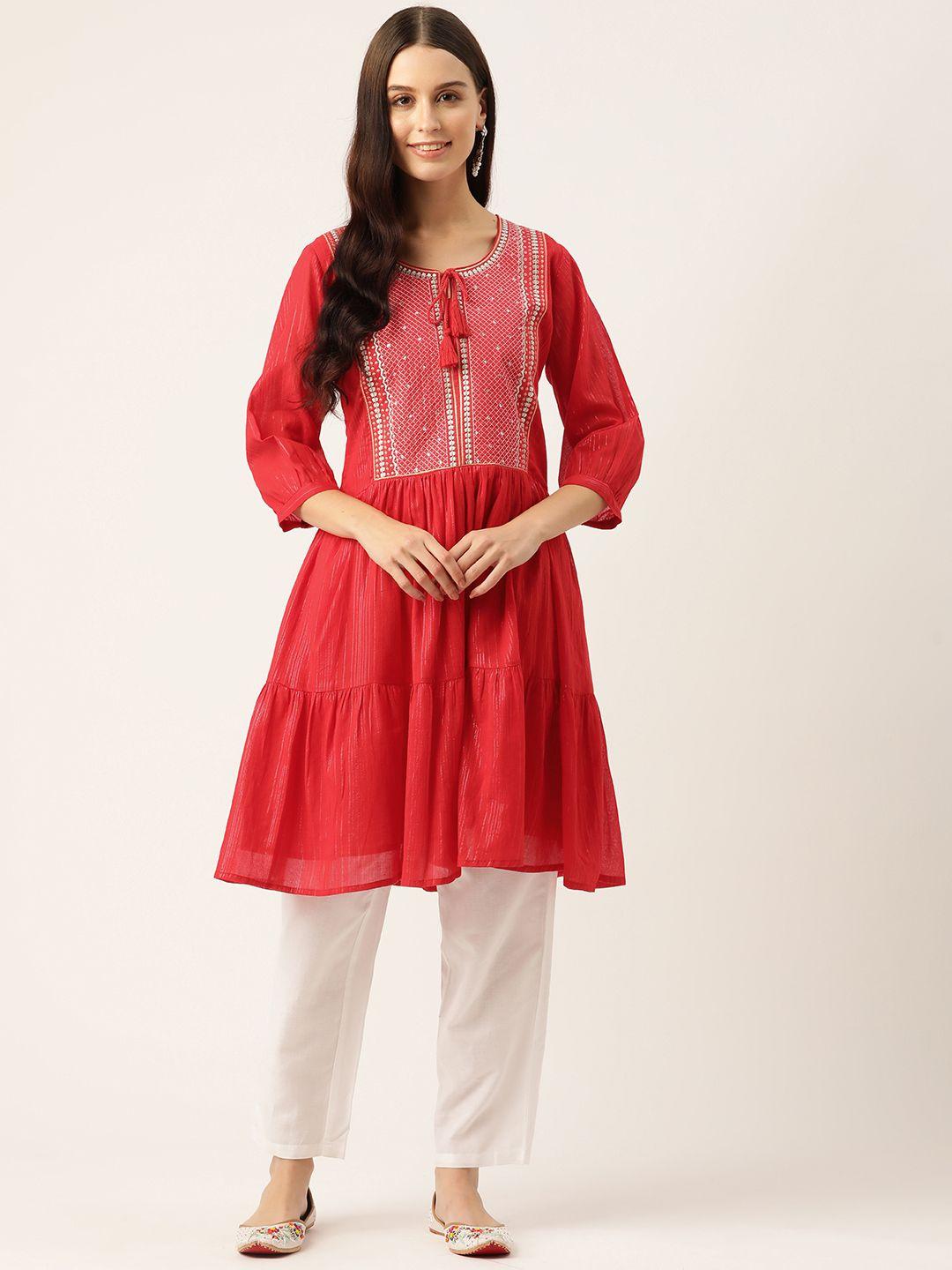 rue collection geometric embroidered sequinned dobby kurta