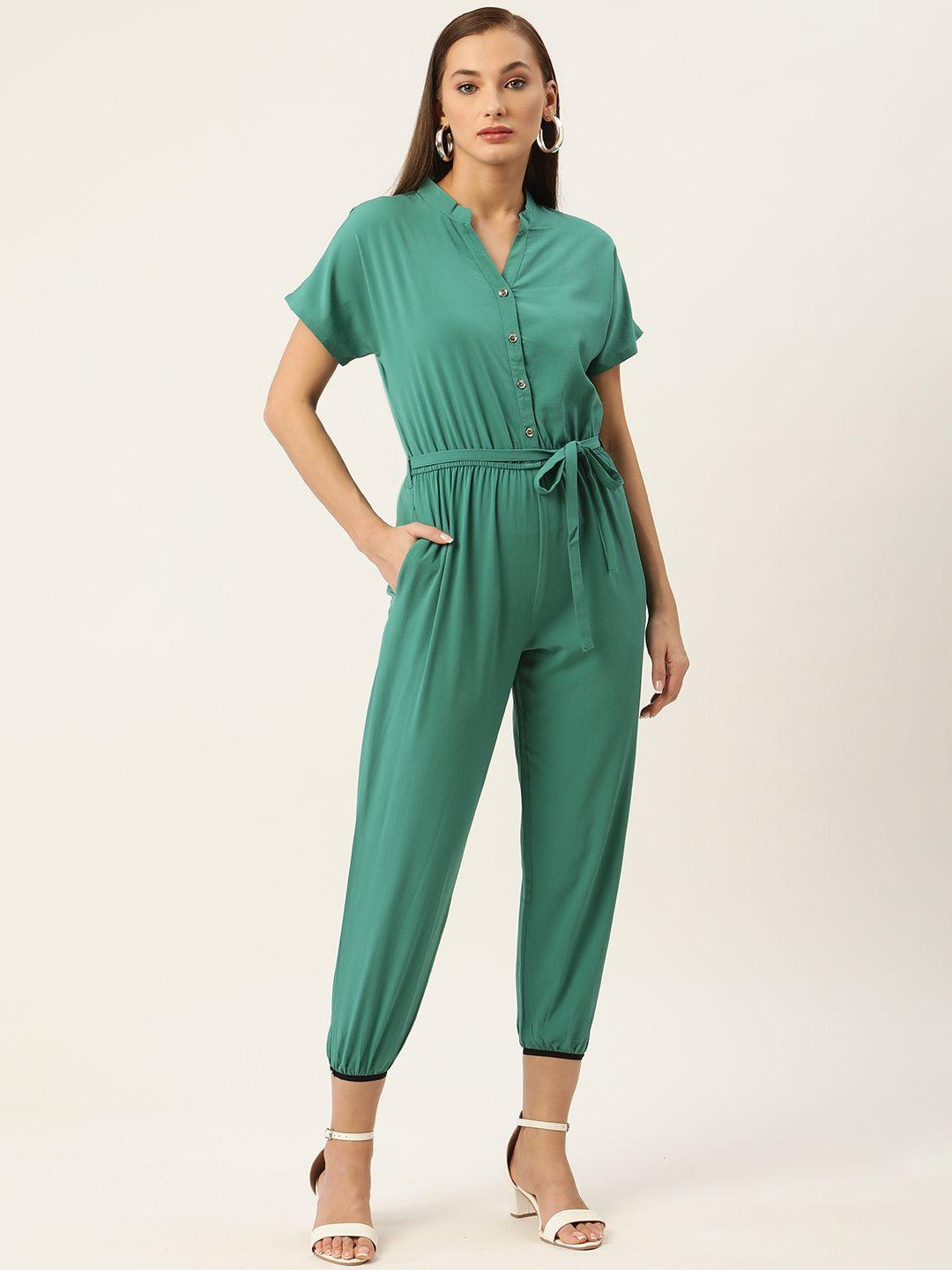 rue collection green belted basic jumpsuit
