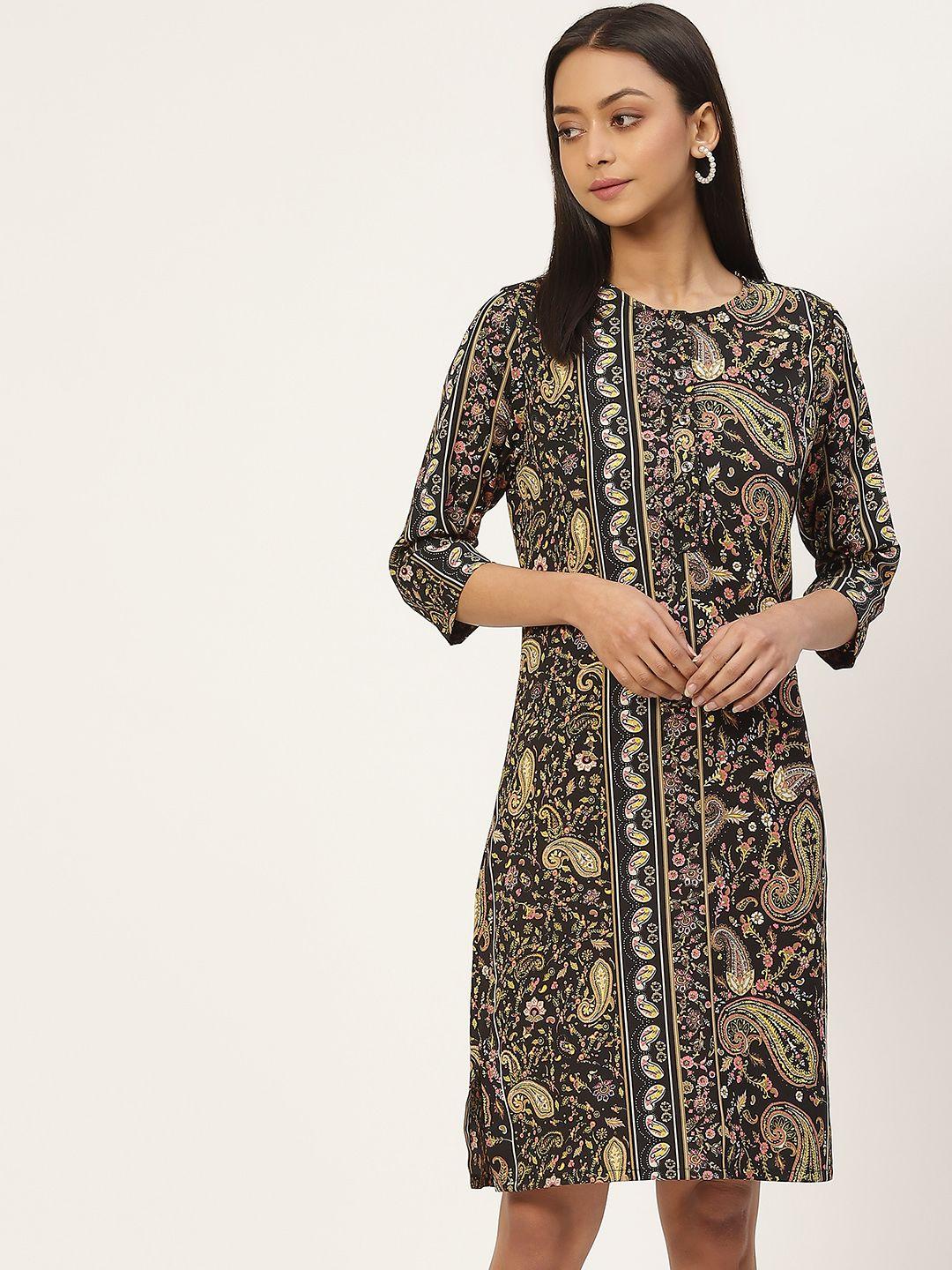 rue collection multicoloured ethnic motifs crepe a-line dress