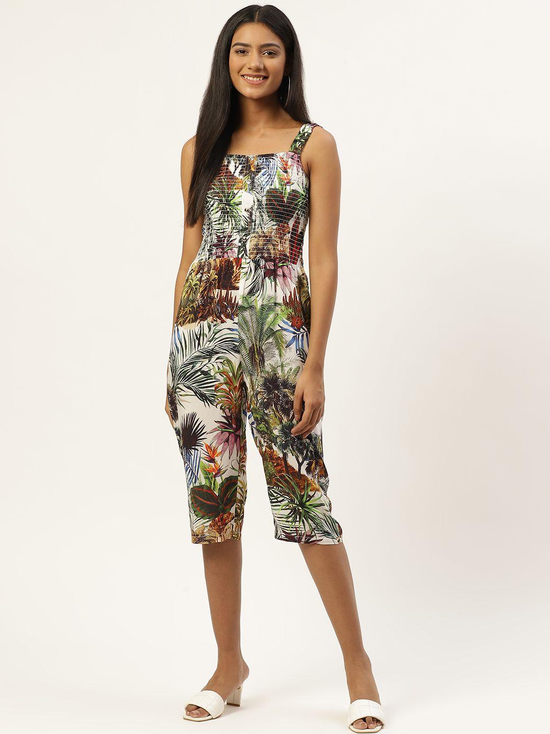 rue collection multicoloured printed smocked culotte jumpsuit