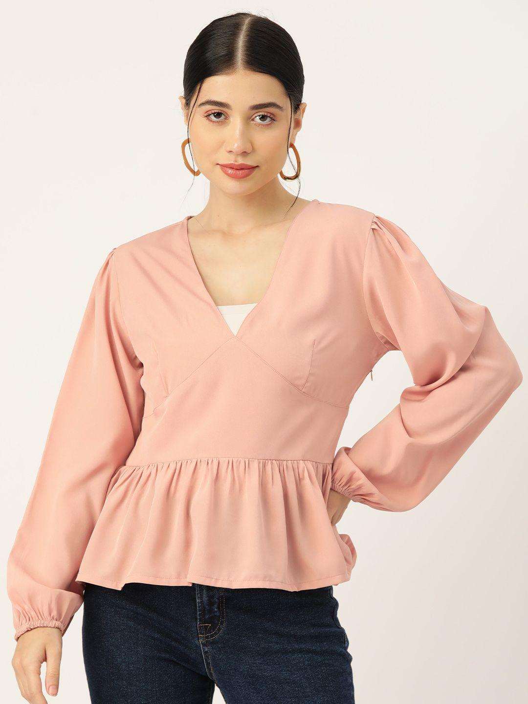 rue collection puff sleeve crepe peplum top