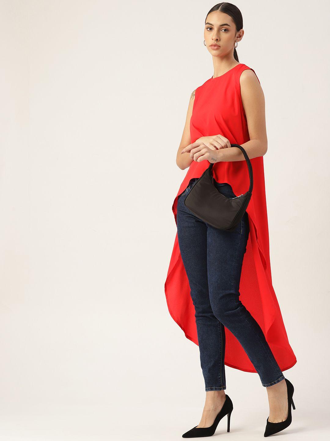 rue collection red crepe blouson high-low longline top