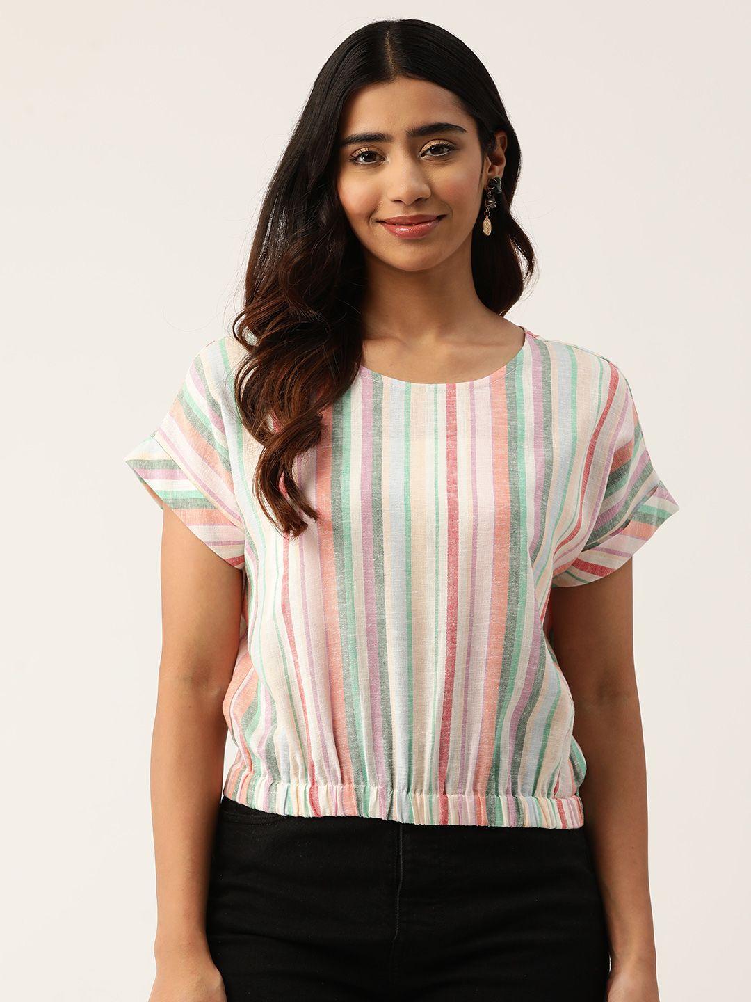 rue collection striped extended sleeves pure cotton top