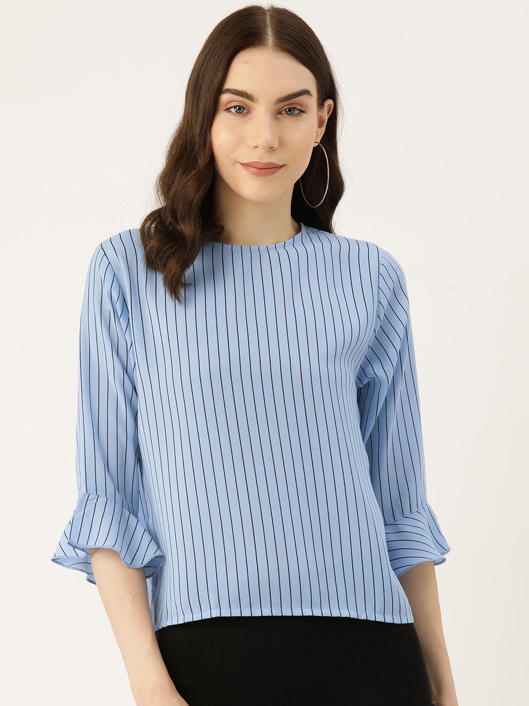rue collection striped flared sleeve crepe top