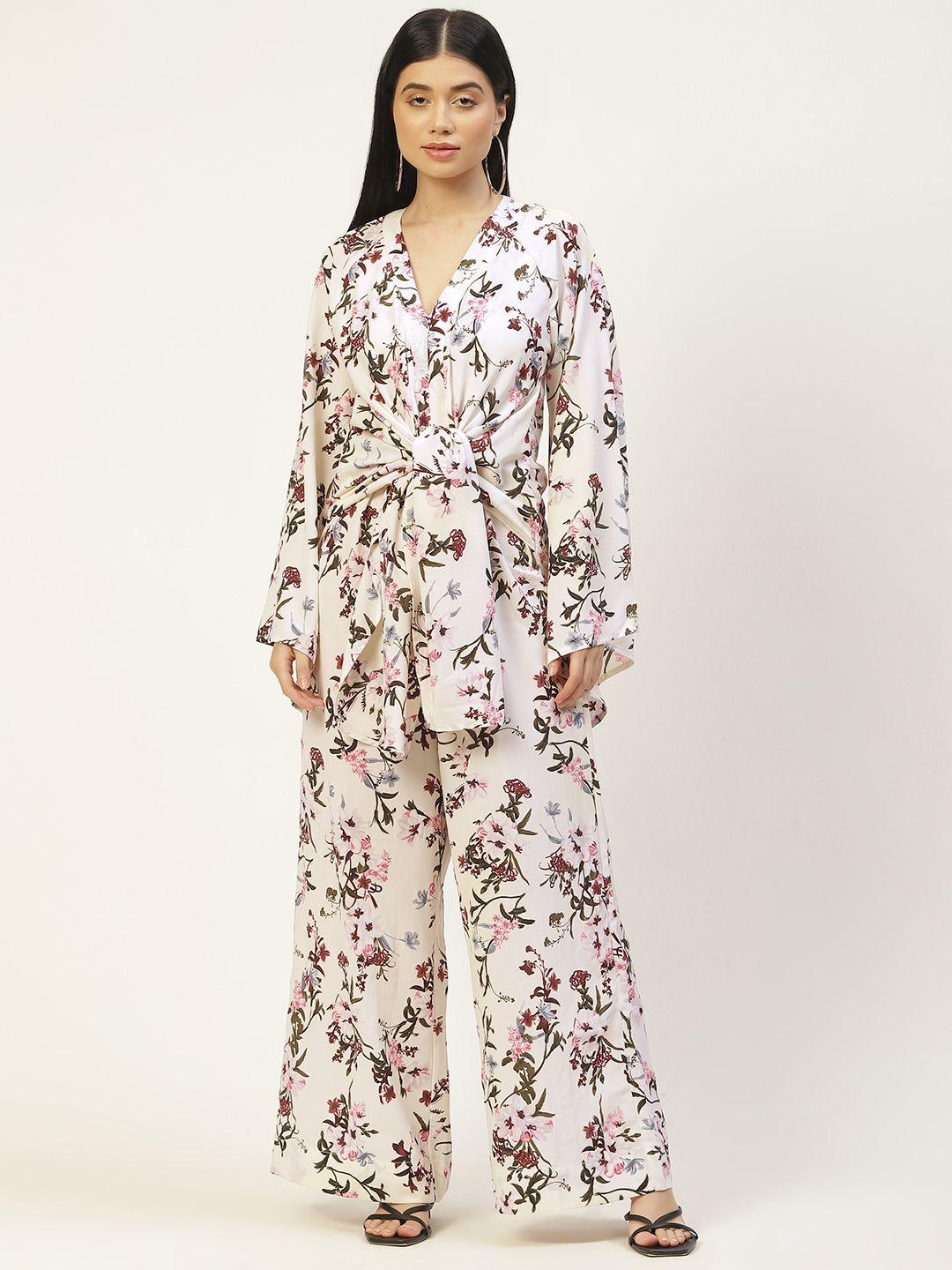 rue collection white & burgundy printed basic jumpsuit