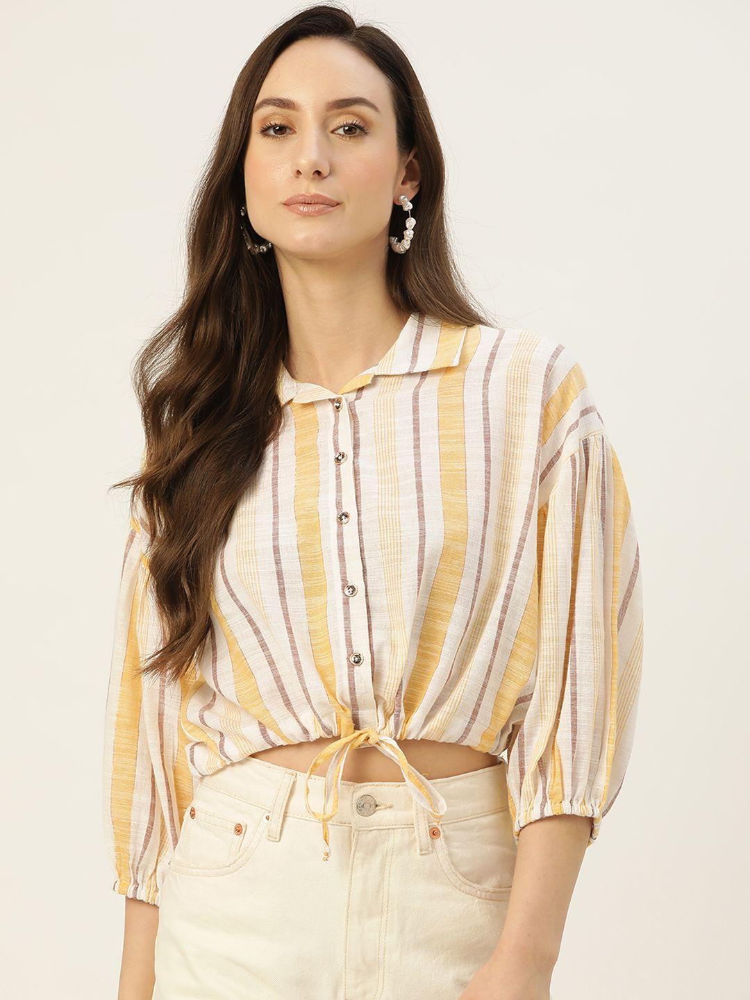 rue collection white & yellow striped crop top