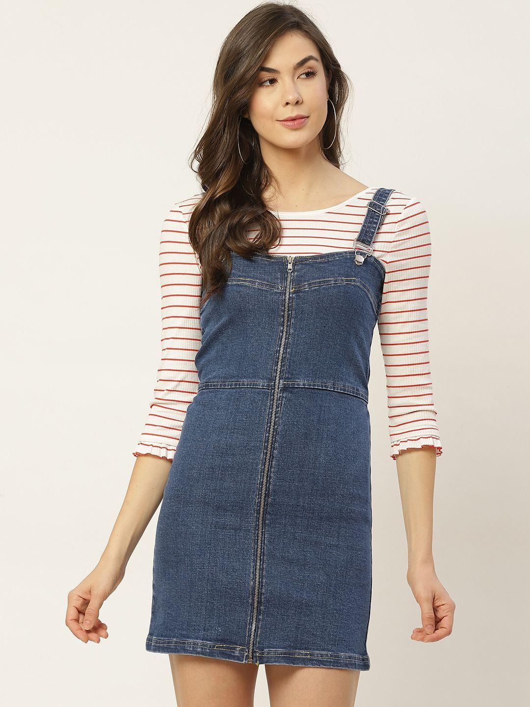 rue collection women blue solid pinafore dress