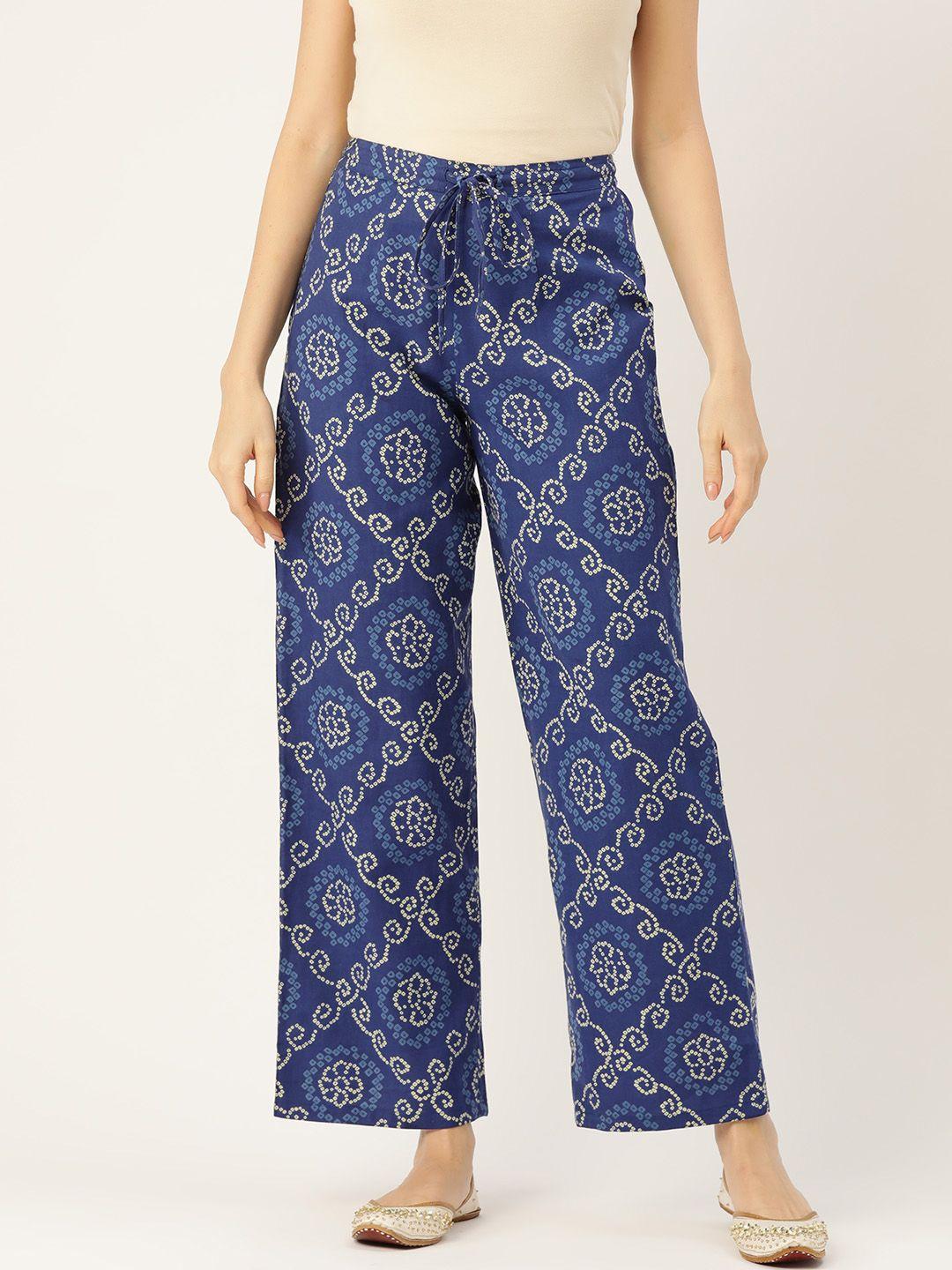 rue collection women ethnic motifs printed smart straight fit trousers