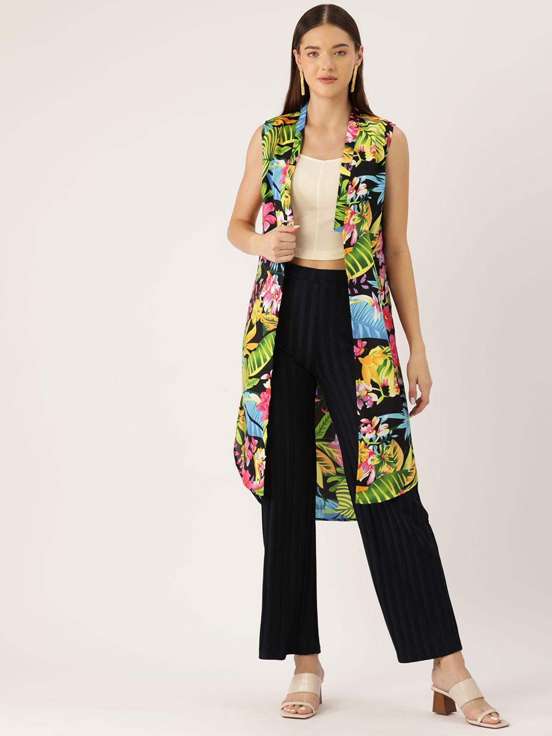 rue collection women multicoloured printed open front longline shrug