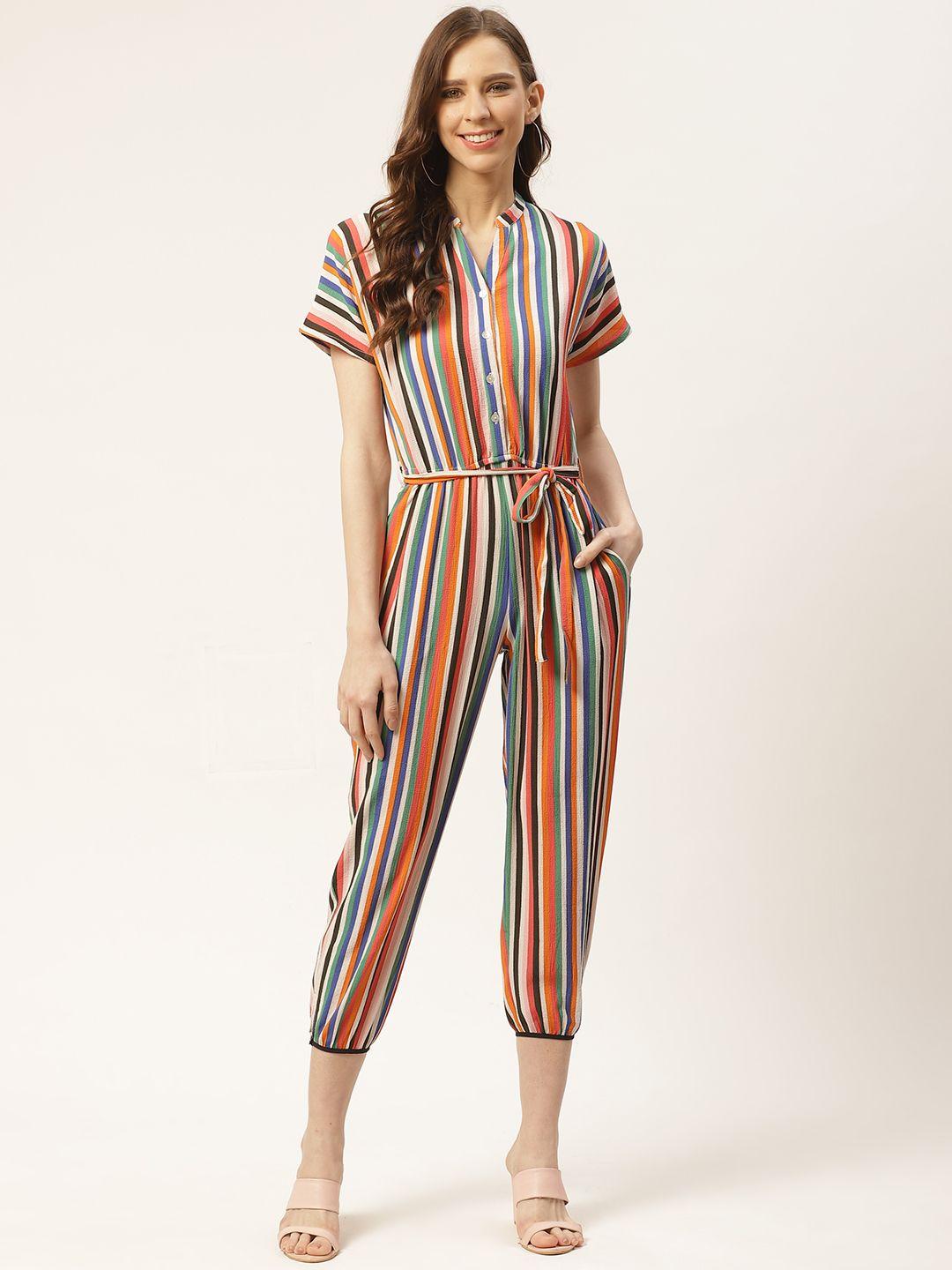 rue collection women multicoloured striped capri jumpsuit