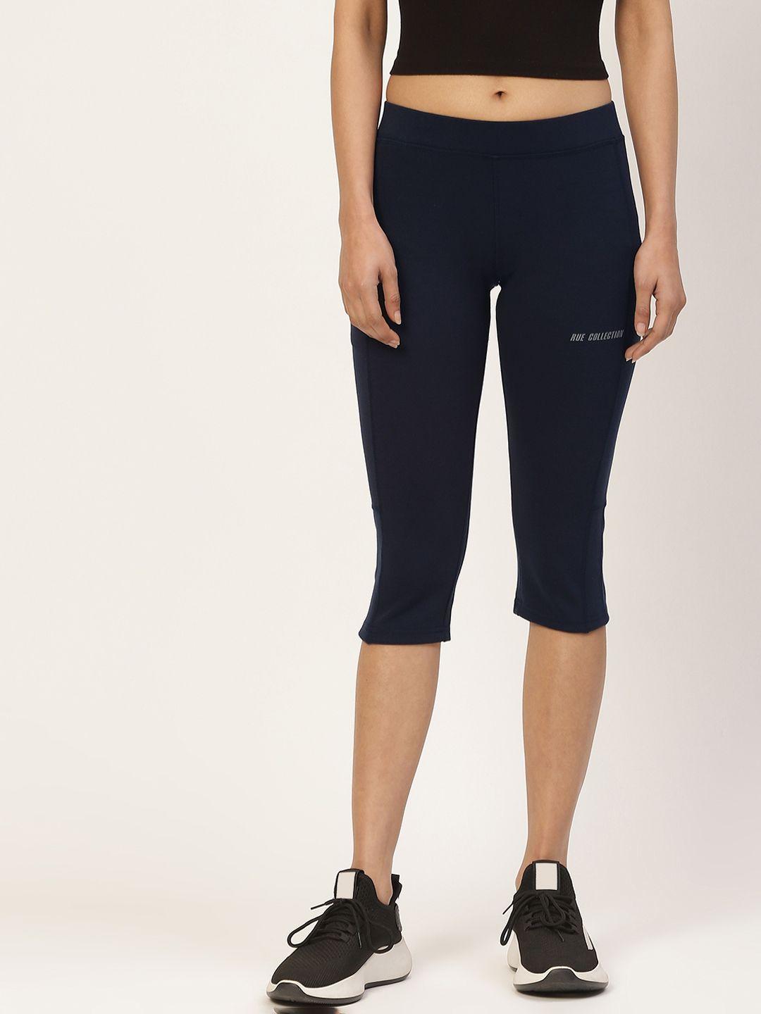 rue collection women navy blue solid three-fourth length skinny fit jeggings