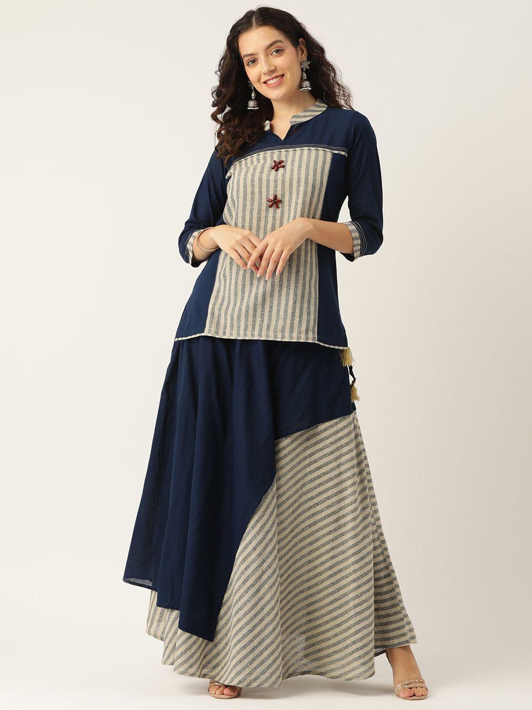 rue collection women striped kurti with skirt