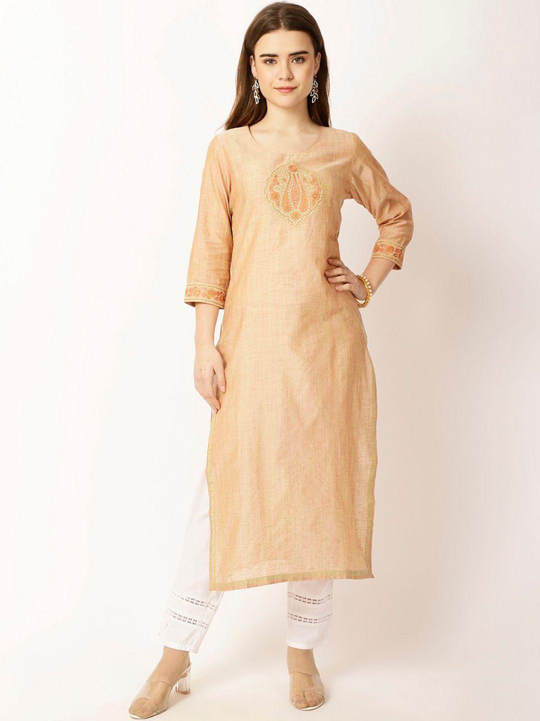 rue collection women striped thread work kurta