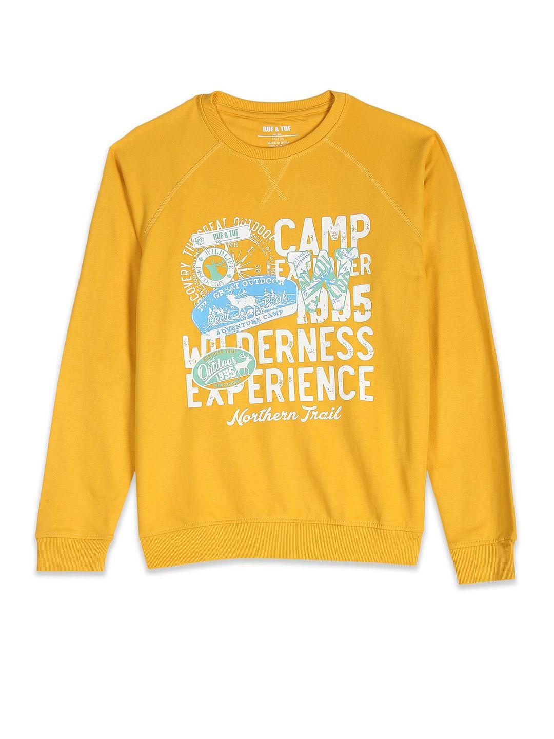 ruf & tuf boys mustard yellow printed pure cotton sweatshirt