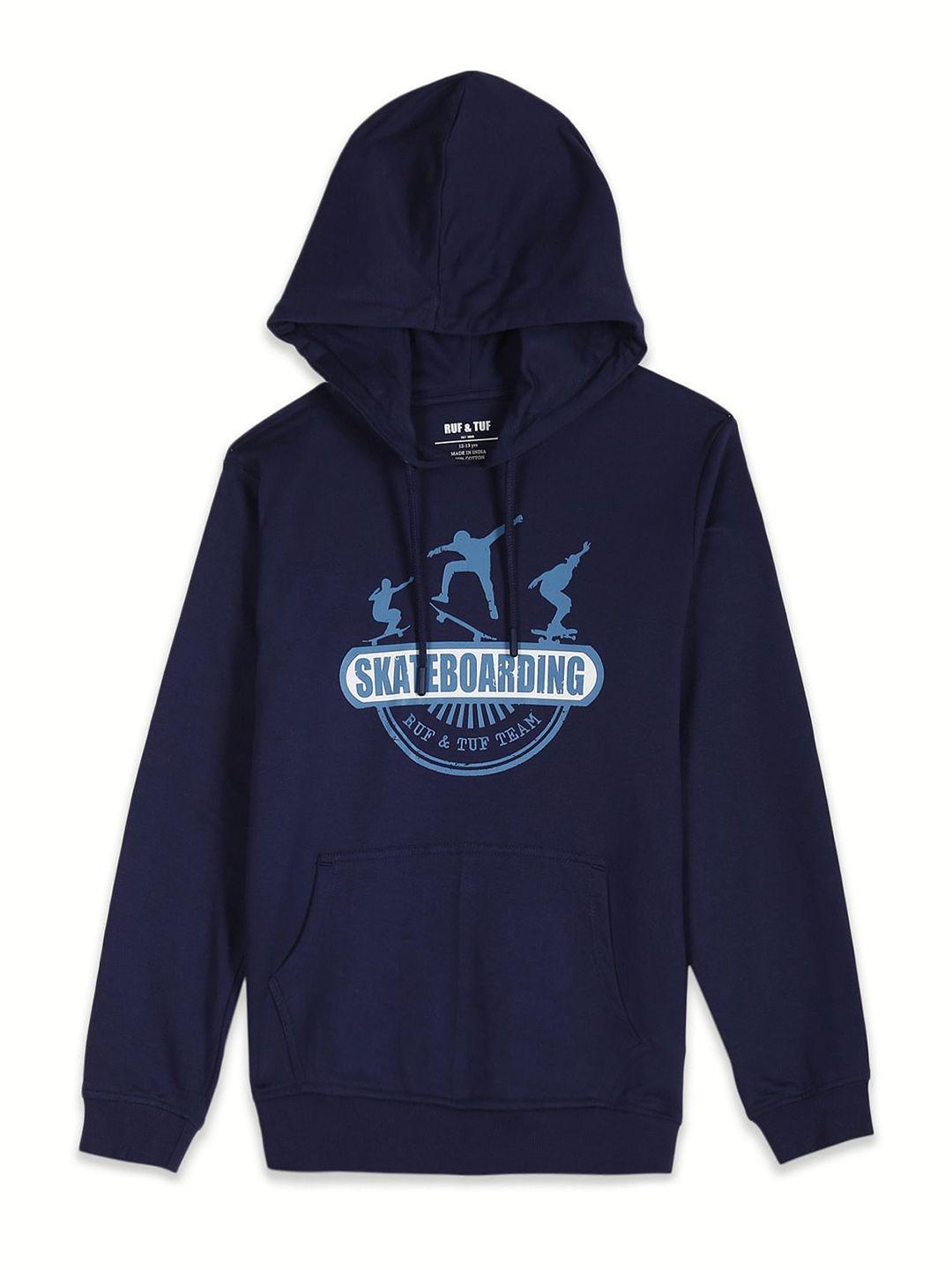 ruf & tuf boys navy blue printed pure cotton sweatshirt