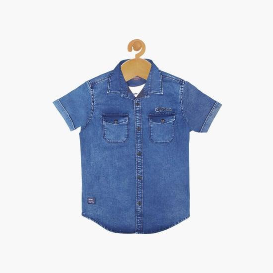 ruff kids boys washed denim shirt with t-shirt