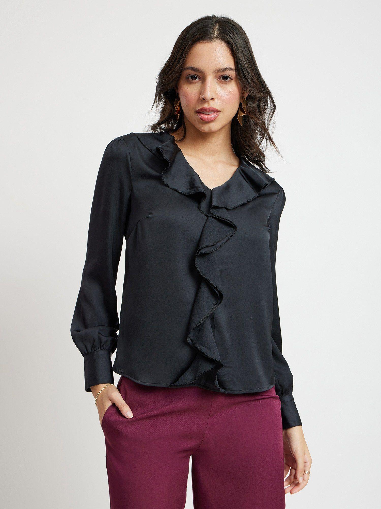 ruffle detail top - black