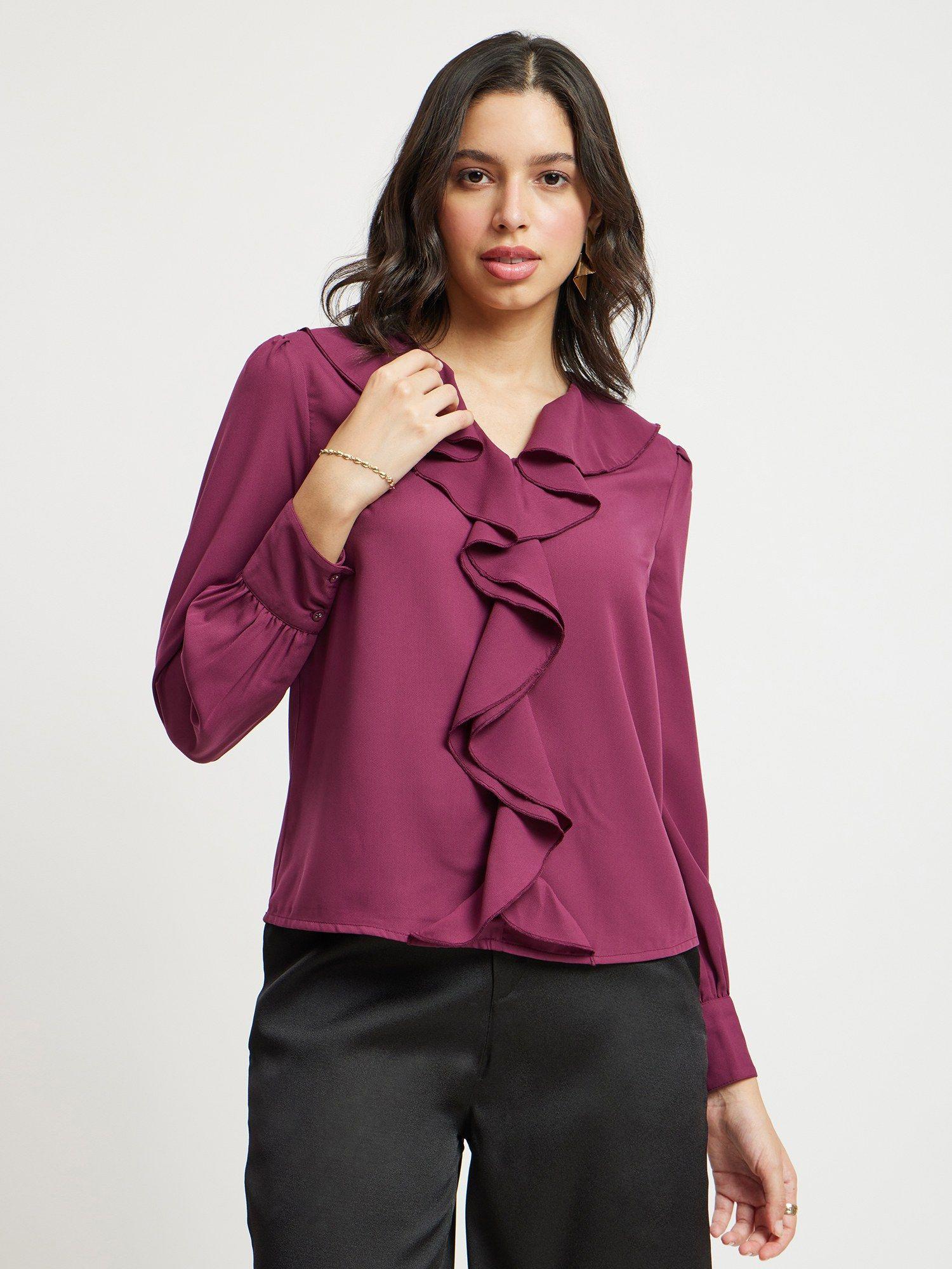 ruffle detail top - maroon