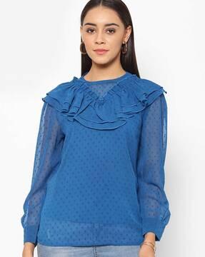 ruffle detail top with self-design