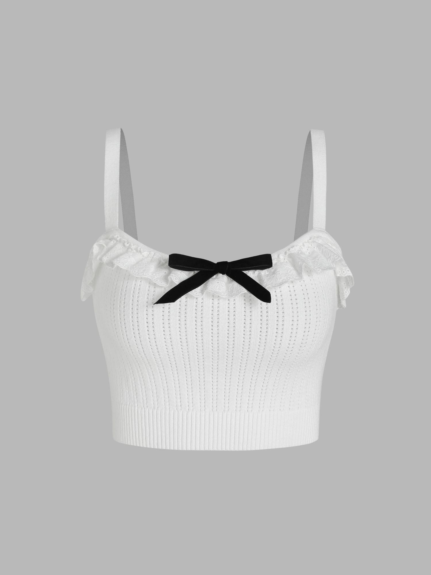 ruffle hem bowknot knitted crop top