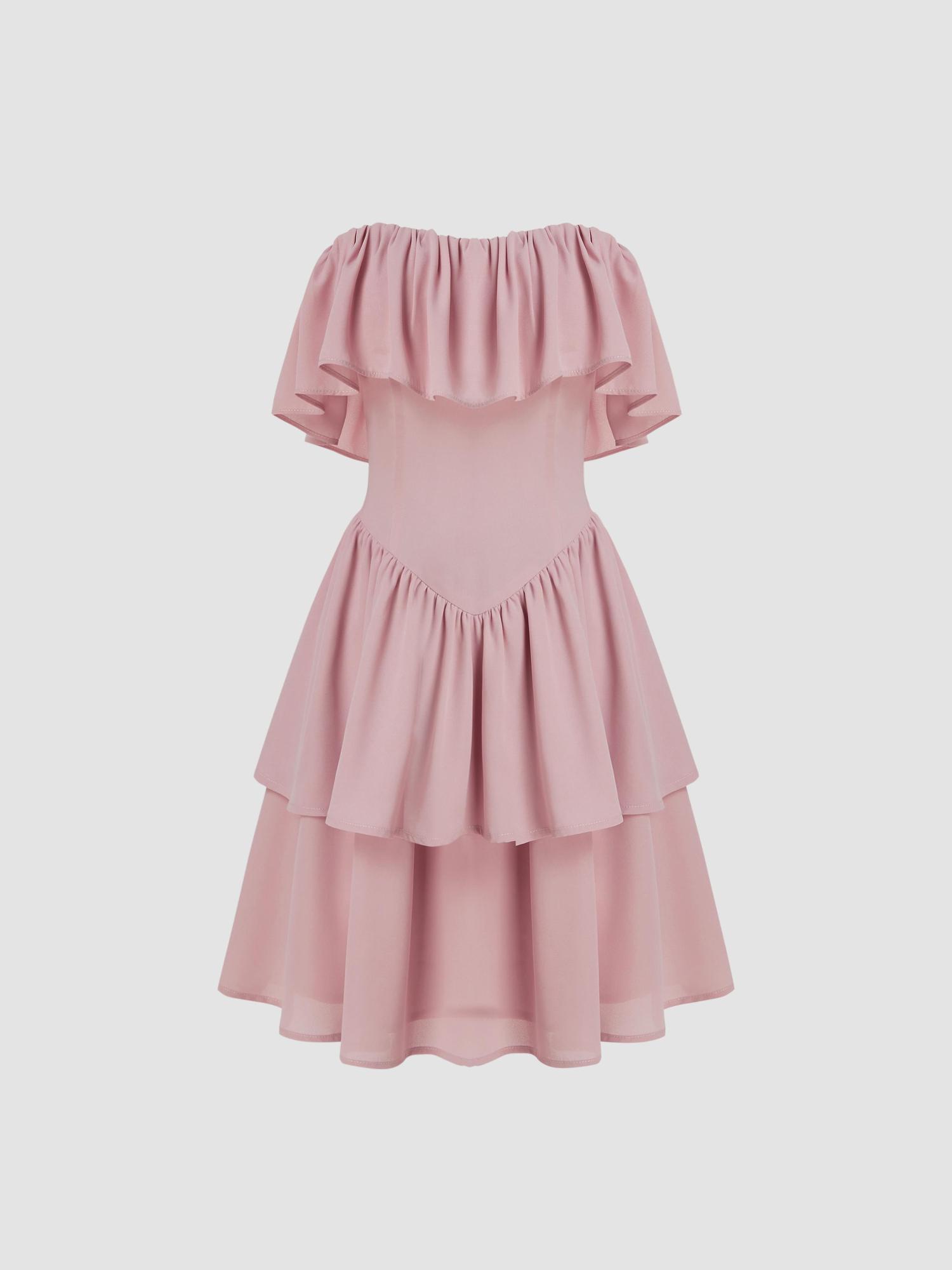 ruffle hem tube layered mini dress