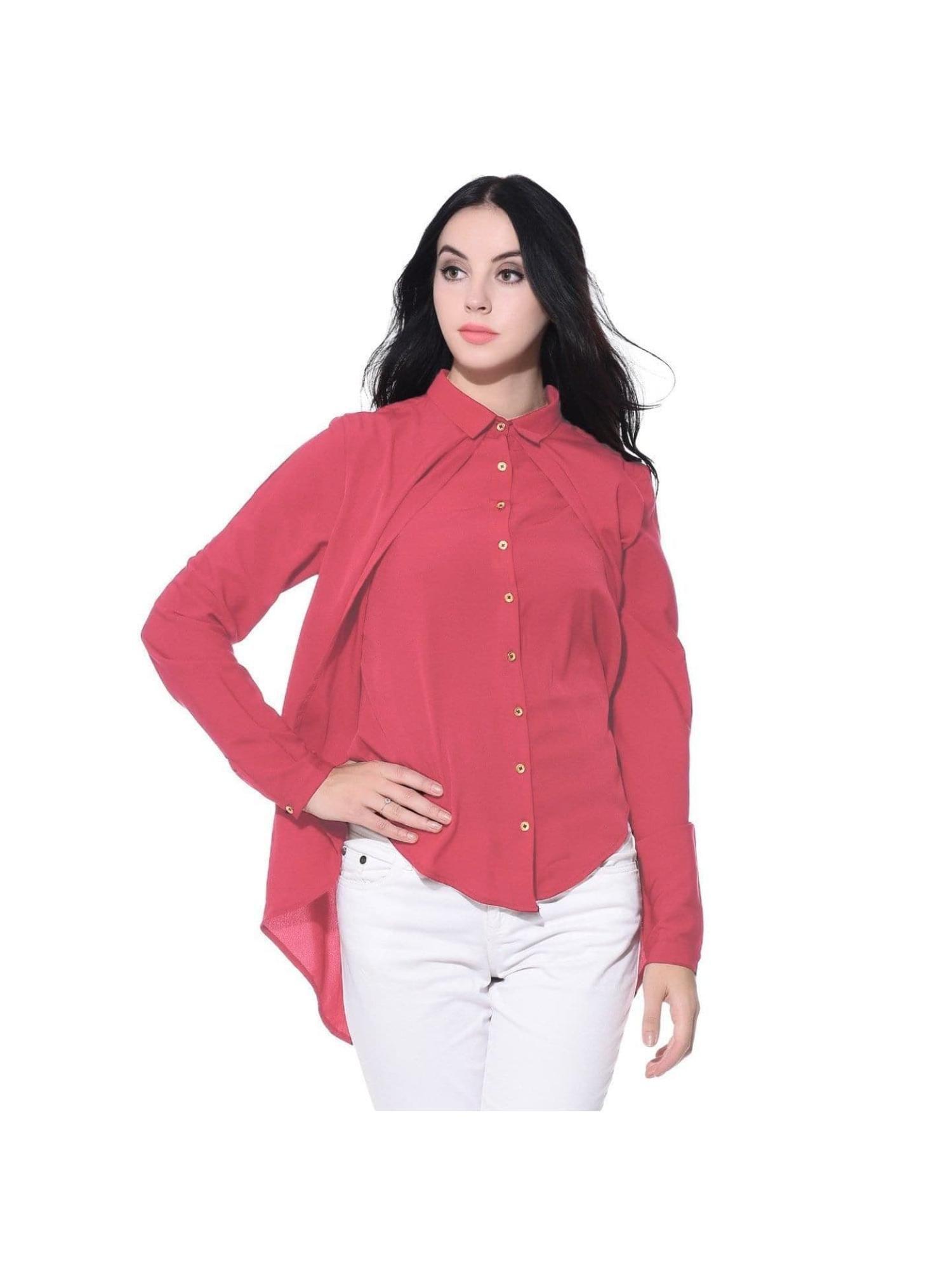 ruffle overlay crepe shirt pink