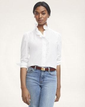 ruffle placket broadcloth shirt