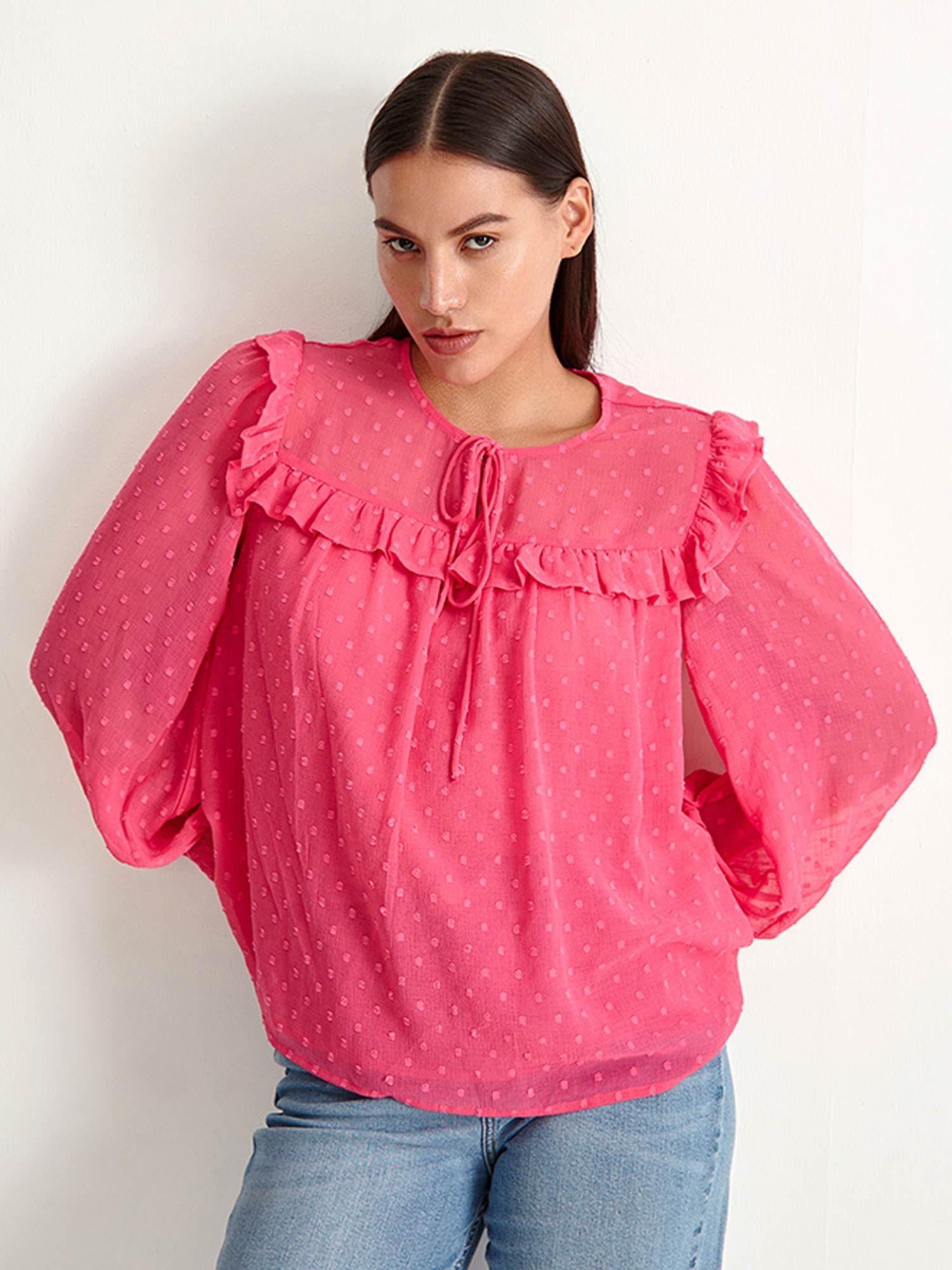 ruffle story fuchsia top