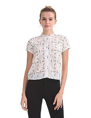 ruffle trim printed shirt