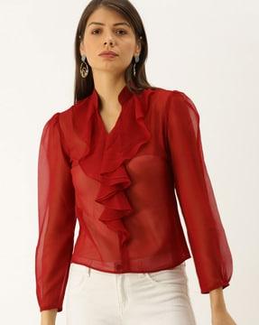 ruffled blouse with puff sleeves