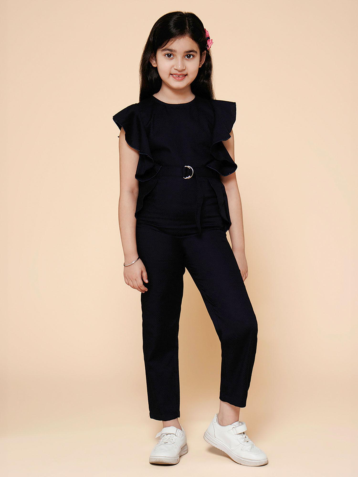 ruffled jumpsuit with belt-navy blue (set of 2)