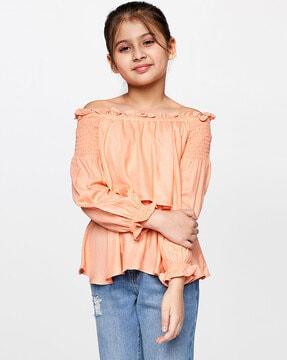 ruffled off-shoulder top with frill detail