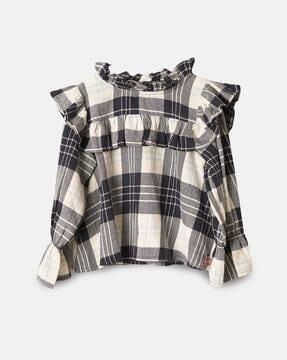 ruffled shoulder checked top