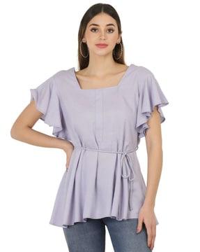ruffled top with square neck