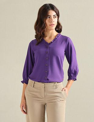 ruffled v-neck solid top