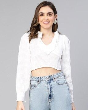 ruffled & smocked cotton crop top