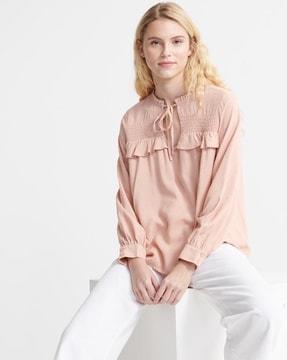 ruffled boho top with front tie-up