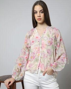 ruffled button-placket shirt