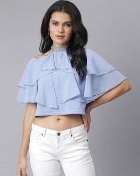 ruffled crop top with embellishments
