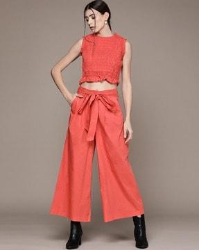 ruffled crop top with pants